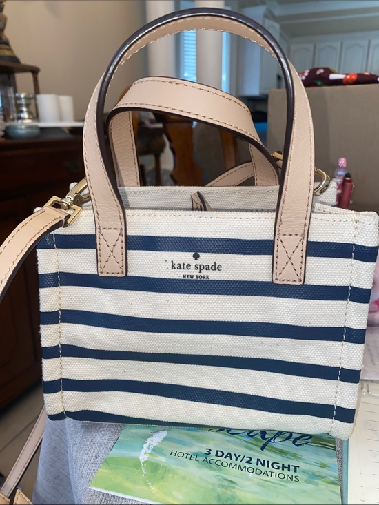 kate spade Handbags - kate spade Navy and Cream Striped Crossbody with Blush Handles 71/2”x 6”tall